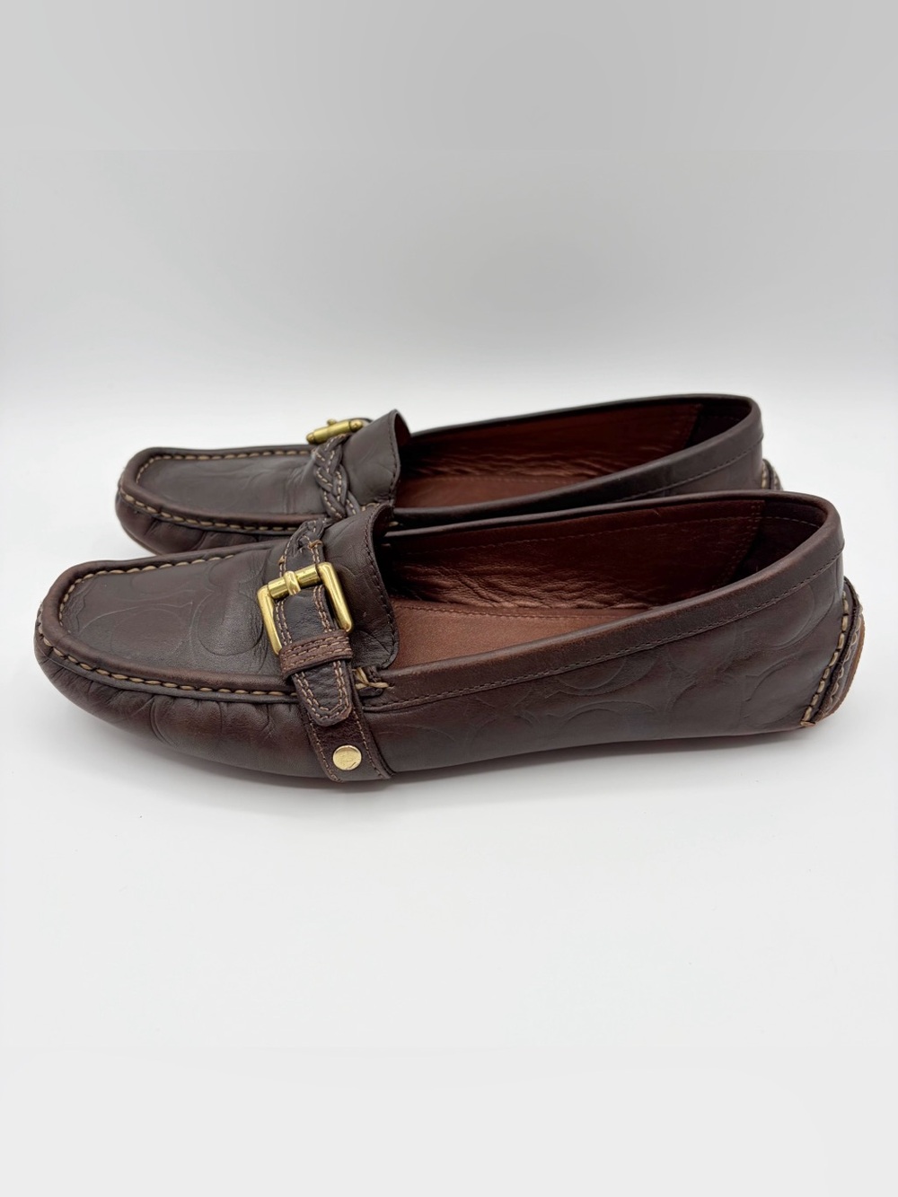 Coach Saidey Loafers F2070 Leather Embossed Size 8 Brown Flats Moc Driving Shoes